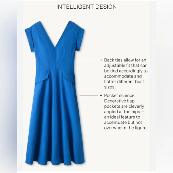 ME+EM Blue Tailored Midi Dress Size 12 Classic Old Money Elegance quiet luxury - Picture 7 of 16